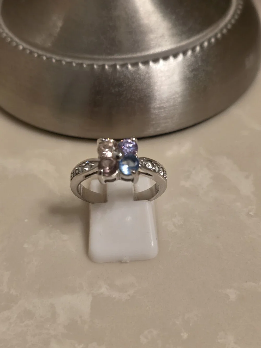 Silver CZ and Multicolored Jeweled Ring Size 8
